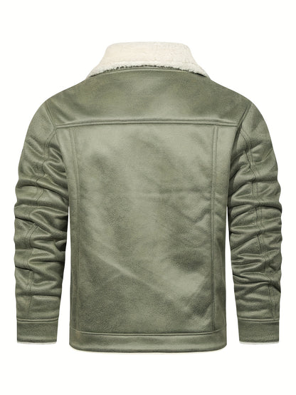 [Casual Polyester Jacket] Polyester Men's Casual Jacket - Long Sleeve, Solid Color, Single Breasted Placket, Non-Stretch Fabric, Regular Length, with Pockets - Daily & Casual Wear, Chilly Weather Apparel | Subtle Embellished