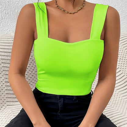 Stretchy Women's Crop Tank Top - Casual Everyday Essential - Soft, Breathable, Sleeveless, Solid Color, Comfortable, Relaxed Fit, Women's Clothing