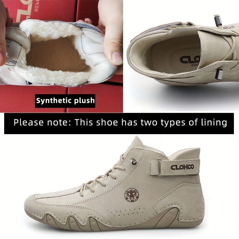 [CLOHOO Boots] CLOHOO Brand Men's Pig Short Boots | Preppy Style, Round Toe, Solid Color, Elastic Closure, Lining | England Scene, Spring, Fall, Winter, Summer