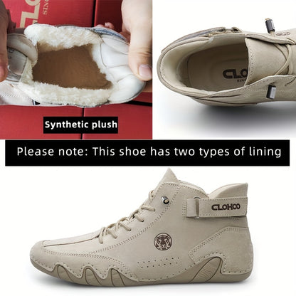 [CLOHOO Boots] CLOHOO Brand Men's Pig Short Boots | Preppy Style, Round Toe, Solid Color, Elastic Closure, Lining | England Scene, Spring, Fall, Winter, Summer