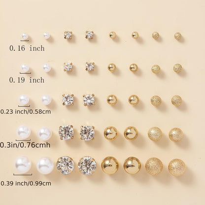 20Pairs Faux Pearl Rhinestone Stud Earrings Set For Women Daily Decor Jewelry