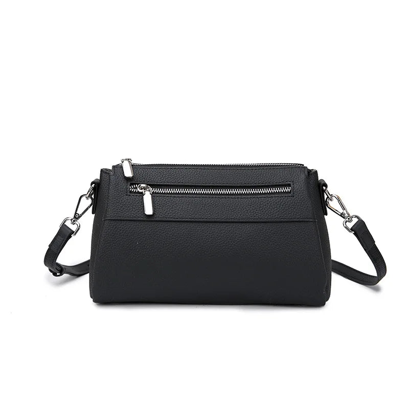 Zency Elegant Women's Handbags 2025 Trendy Soft Leather Messenger Bag Satchel Three Layer Pockets Luxury Designer Silver Metal