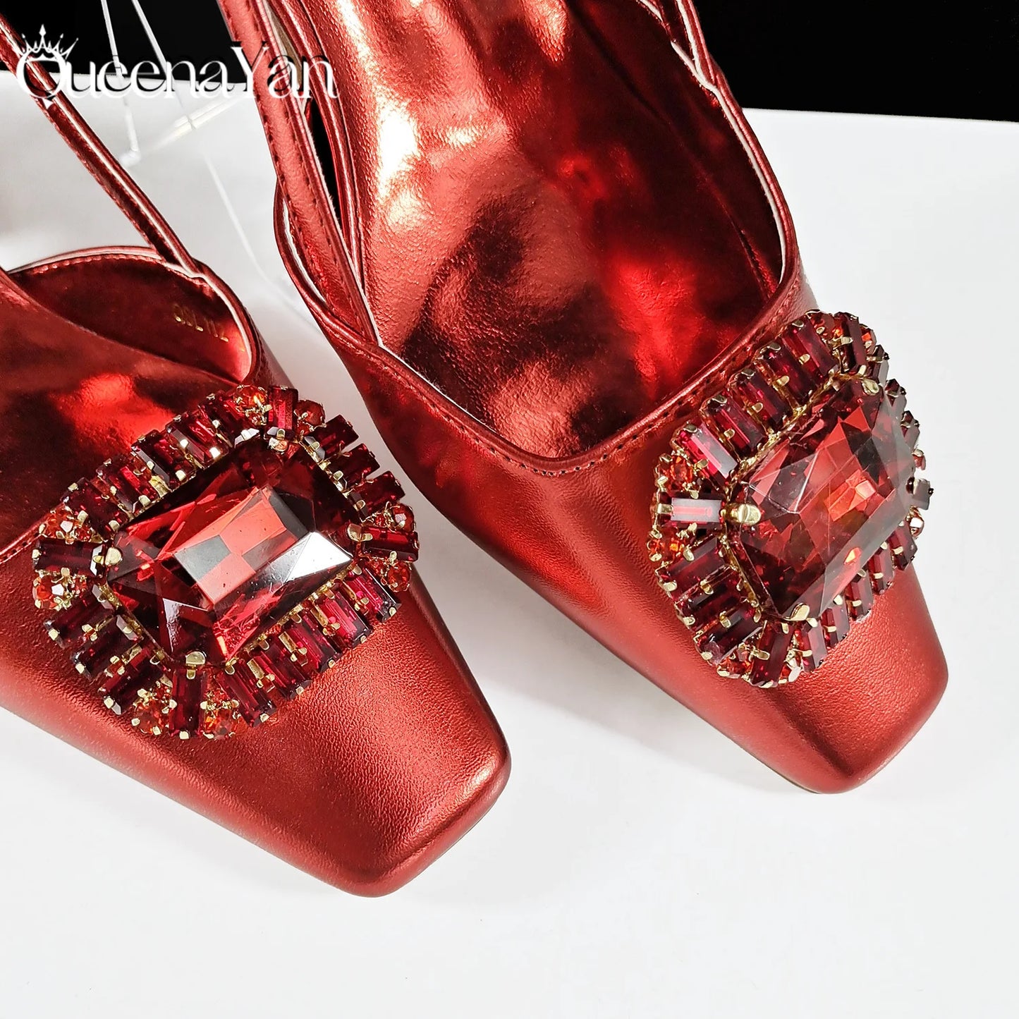Queena Yan Italian Rhinestone-Studded Pointed-Toe High Heel Shoes or with Matching Bag Set – Stylish & Comfortable Women's shoe