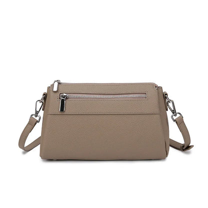 Zency Elegant Women's Handbags 2025 Trendy Soft Leather Messenger Bag Satchel Three Layer Pockets Luxury Designer Silver Metal