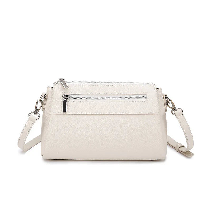 Zency Elegant Women's Handbags 2025 Trendy Soft Leather Messenger Bag Satchel Three Layer Pockets Luxury Designer Silver Metal