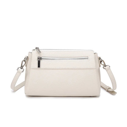 Zency Elegant Women's Handbags 2025 Trendy Soft Leather Messenger Bag Satchel Three Layer Pockets Luxury Designer Silver Metal