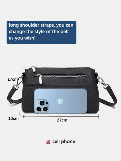 Zency Elegant Women's Handbags 2025 Trendy Soft Leather Messenger Bag Satchel Three Layer Pockets Luxury Designer Silver Metal