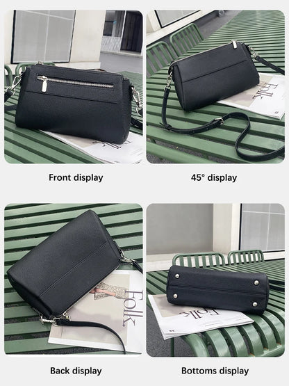 Zency Elegant Women's Handbags 2025 Trendy Soft Leather Messenger Bag Satchel Three Layer Pockets Luxury Designer Silver Metal