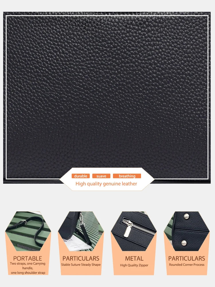 Zency Elegant Women's Handbags 2025 Trendy Soft Leather Messenger Bag Satchel Three Layer Pockets Luxury Designer Silver Metal