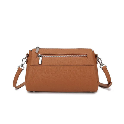 Zency Elegant Women's Handbags 2025 Trendy Soft Leather Messenger Bag Satchel Three Layer Pockets Luxury Designer Silver Metal