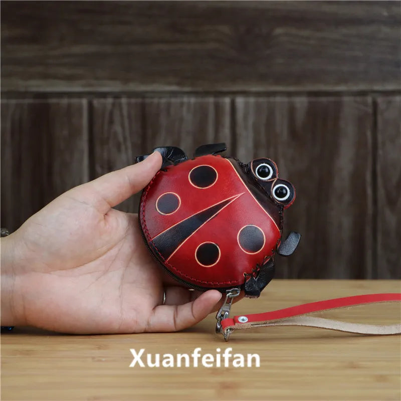 The First Layer Of Cowhide Creative Seven-Star Ladybug Coin Purse Bag Key Change Coin Simple Cartoon Hand Bag Small Gift