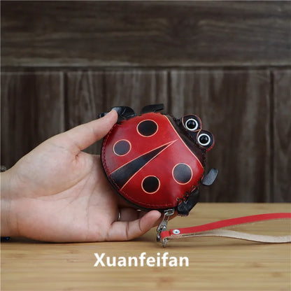 The First Layer Of Cowhide Creative Seven-Star Ladybug Coin Purse Bag Key Change Coin Simple Cartoon Hand Bag Small Gift