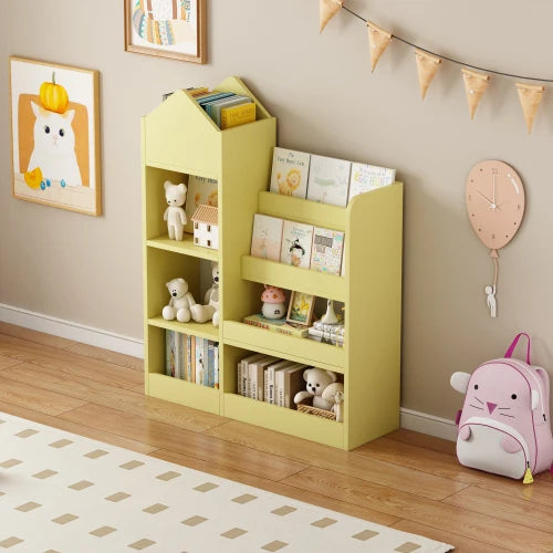 Solid Wood and MDF Children's Portable Bookshelf for Home Office Living Room Bedroom School Solid Wood Style
