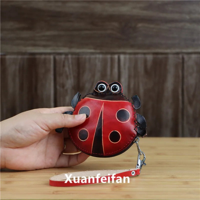 The First Layer Of Cowhide Creative Seven-Star Ladybug Coin Purse Bag Key Change Coin Simple Cartoon Hand Bag Small Gift