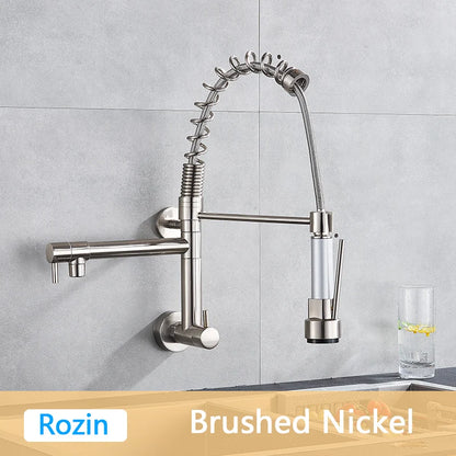 Rozin Matte Black Pull Down Kitchen Faucet Single Cold Water Dual Spouts Kitchen Tap 4 Colors Wall Mounted ABS Nozzle Crane