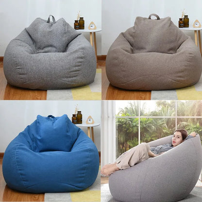 2021 New Large Small Lazy Sofas Cover Chairs without Filler Linen Cloth Lounger Seat Bean Bag Pouf Puff Couch Tatami Living Room