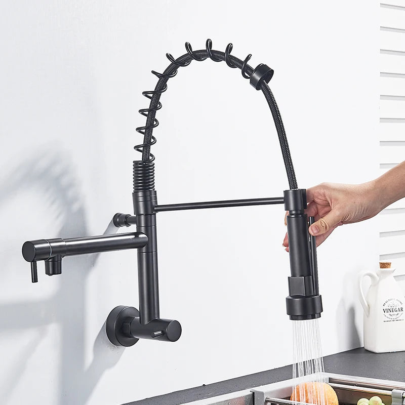 Rozin Matte Black Pull Down Kitchen Faucet Single Cold Water Dual Spouts Kitchen Tap 4 Colors Wall Mounted ABS Nozzle Crane