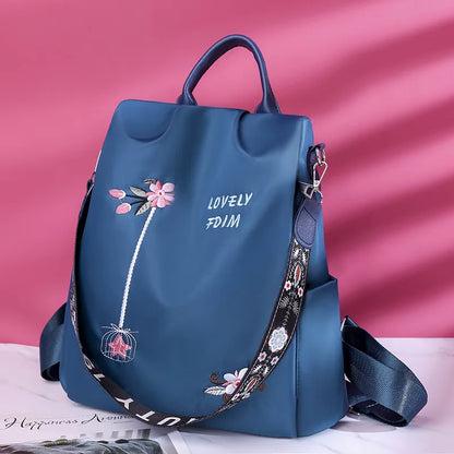 Waterproof Oxford Women Backpack Fashion Anti-theft School Bag Embroidery Designer Female Large Capacity Travel Shoulder Handbag