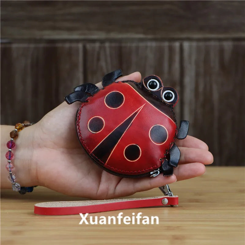 The First Layer Of Cowhide Creative Seven-Star Ladybug Coin Purse Bag Key Change Coin Simple Cartoon Hand Bag Small Gift