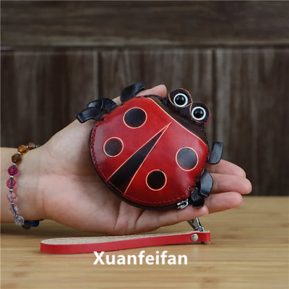 The First Layer Of Cowhide Creative Seven-Star Ladybug Coin Purse Bag Key Change Coin Simple Cartoon Hand Bag Small Gift