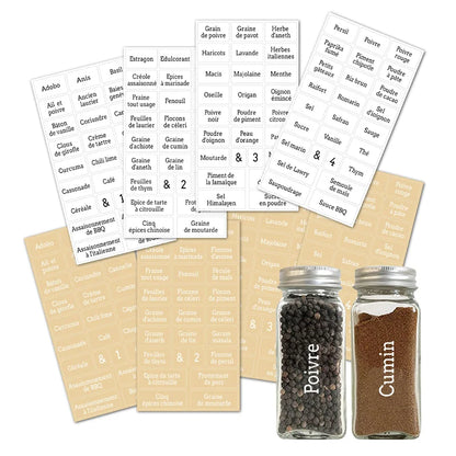 8 Sheets French Spice Jar Labels English Transparent Waterproof Pantry Stickers Food Tank Condiments Marks Kitchen Storage
