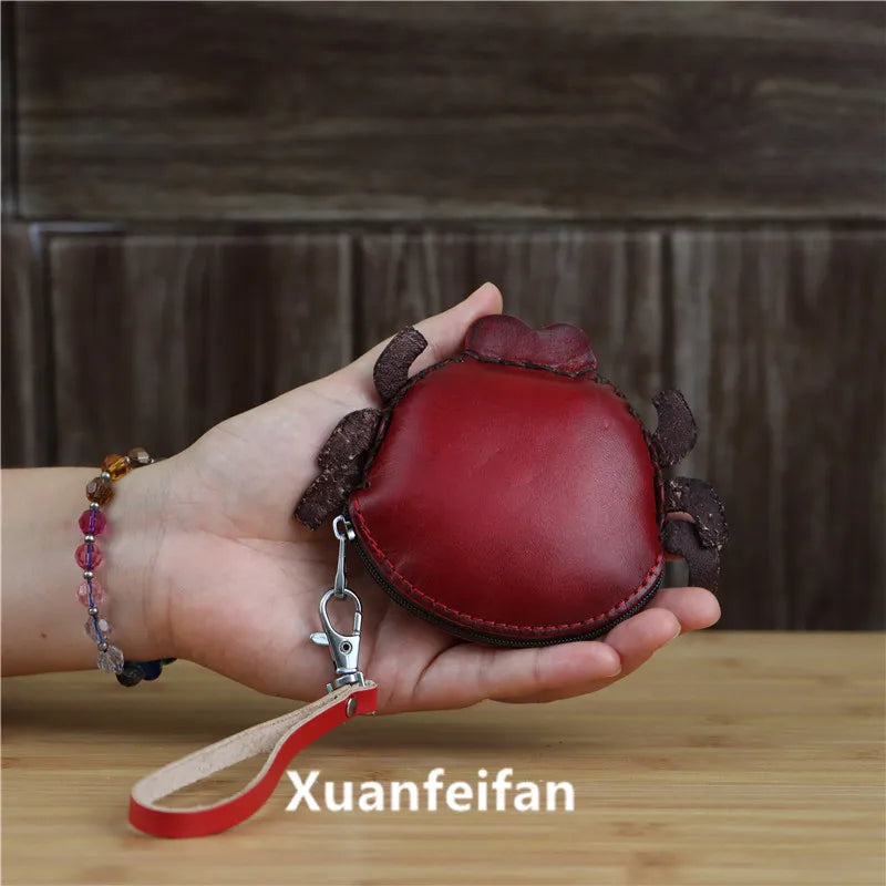 The First Layer Of Cowhide Creative Seven-Star Ladybug Coin Purse Bag Key Change Coin Simple Cartoon Hand Bag Small Gift