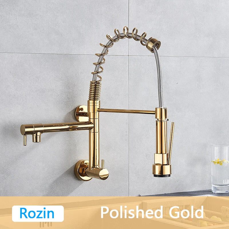 Rozin Matte Black Pull Down Kitchen Faucet Single Cold Water Dual Spouts Kitchen Tap 4 Colors Wall Mounted ABS Nozzle Crane
