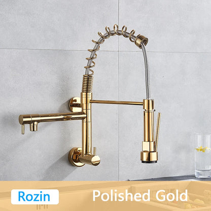 Rozin Matte Black Pull Down Kitchen Faucet Single Cold Water Dual Spouts Kitchen Tap 4 Colors Wall Mounted ABS Nozzle Crane