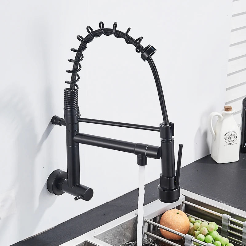 Rozin Matte Black Pull Down Kitchen Faucet Single Cold Water Dual Spouts Kitchen Tap 4 Colors Wall Mounted ABS Nozzle Crane