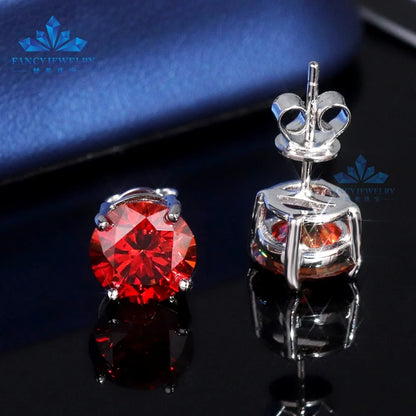 8mm 2CT Moissanite Stud Earrings 100% Real Diamond Pass Tester 4 Claws Women Earrings Yellow Green Red Blue Colorful Earring