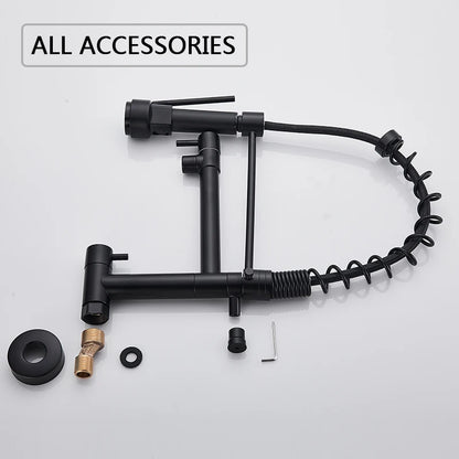 Rozin Matte Black Pull Down Kitchen Faucet Single Cold Water Dual Spouts Kitchen Tap 4 Colors Wall Mounted ABS Nozzle Crane