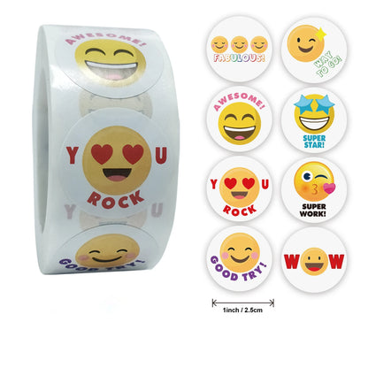 Smile Face Sticker 500 Pcs/roll For Kids Reward Sticker Yellow Dots Labels Happy Smile Face Expression Sticker Kids Toys