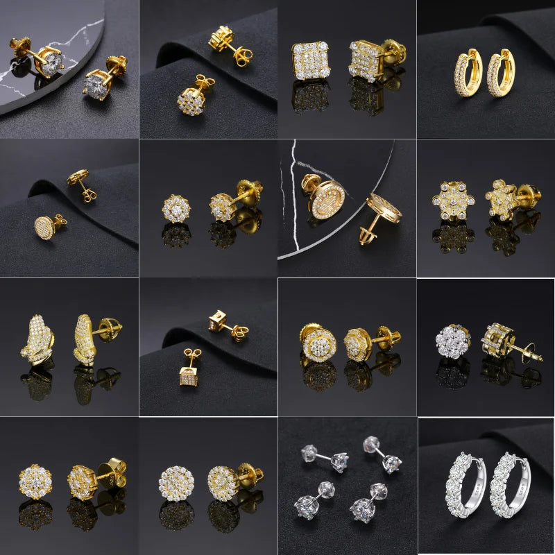 Fashion Fine Jewelry Earrings Gold Plate Sterling Silver 925 Jewellery Moissanite Gemstone Earring Hip Hop Jewelry for Women Men