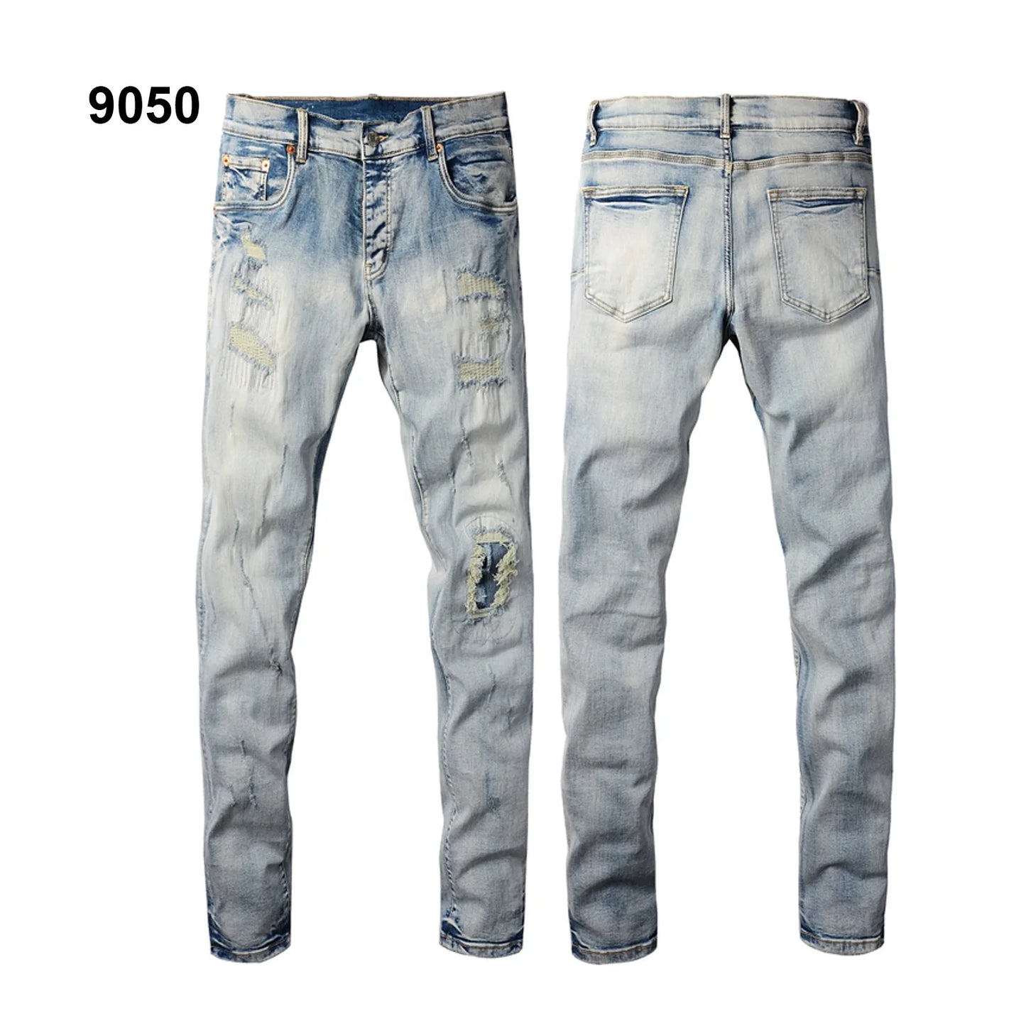Wholesale Top Quality Brand Jeans Brand Men Fashion Designer Stretch Ripped Men's Mid-rise Ripped Denim Trousers