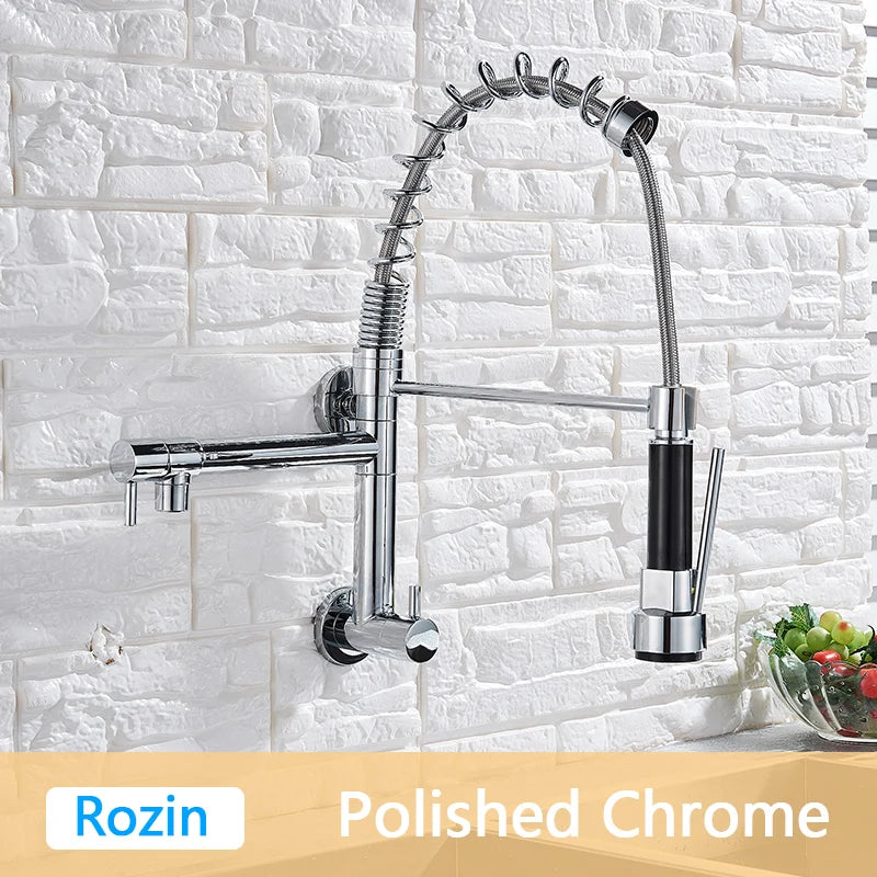 Rozin Matte Black Pull Down Kitchen Faucet Single Cold Water Dual Spouts Kitchen Tap 4 Colors Wall Mounted ABS Nozzle Crane