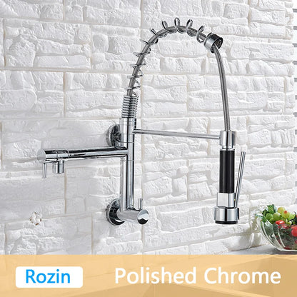 Rozin Matte Black Pull Down Kitchen Faucet Single Cold Water Dual Spouts Kitchen Tap 4 Colors Wall Mounted ABS Nozzle Crane