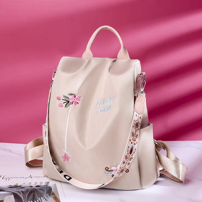 Waterproof Oxford Women Backpack Fashion Anti-theft School Bag Embroidery Designer Female Large Capacity Travel Shoulder Handbag