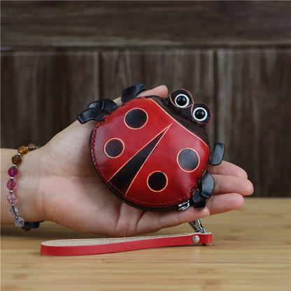 The First Layer Of Cowhide Creative Seven-Star Ladybug Coin Purse Bag Key Change Coin Simple Cartoon Hand Bag Small Gift