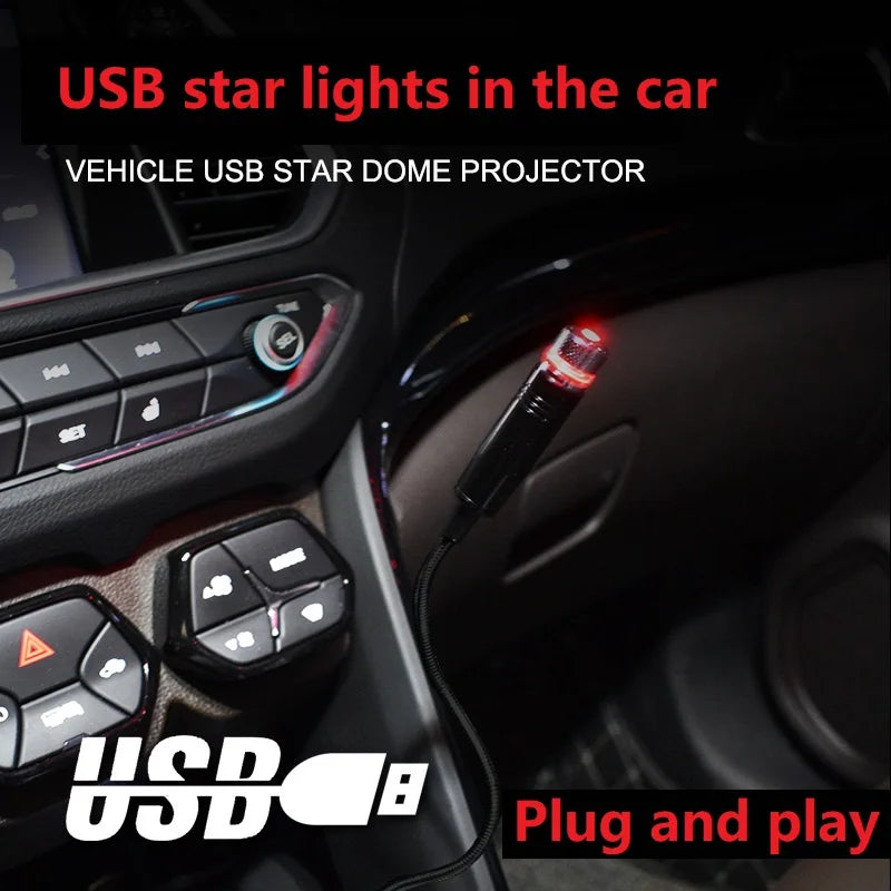 USB Car Interior Atmosphere Star Sky Lamp Ceiling Roof Light Car Ambient Light LED Projector Mini LED Car Roof Star RED Light