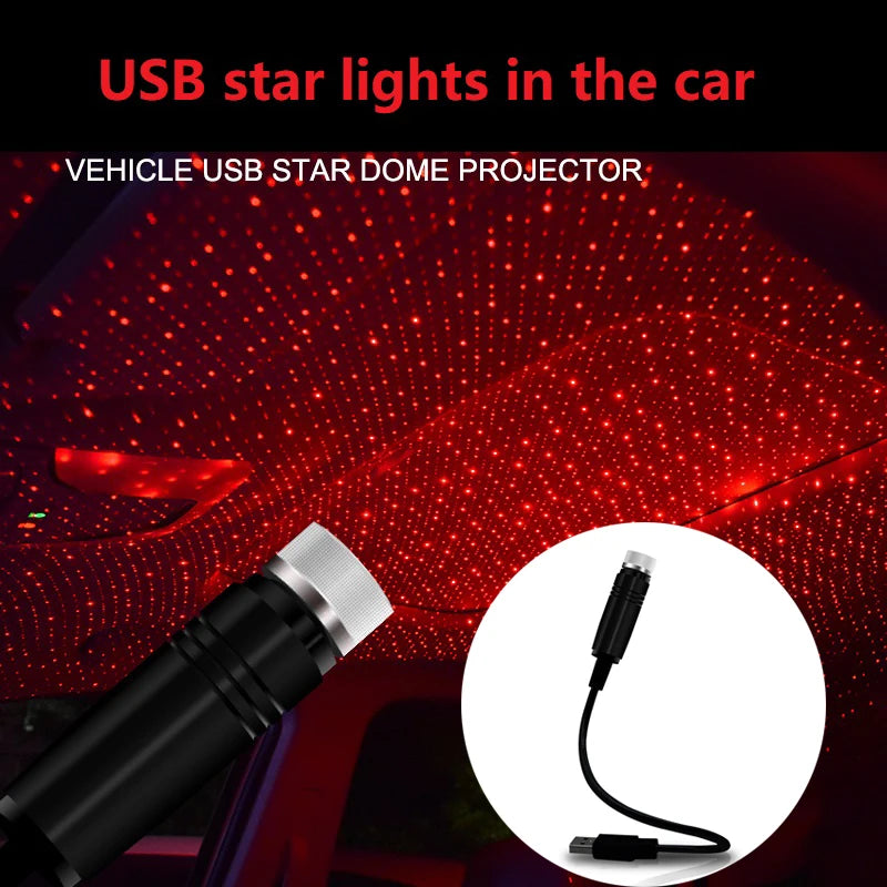 USB Car Interior Atmosphere Star Sky Lamp Ceiling Roof Light Car Ambient Light LED Projector Mini LED Car Roof Star RED Light