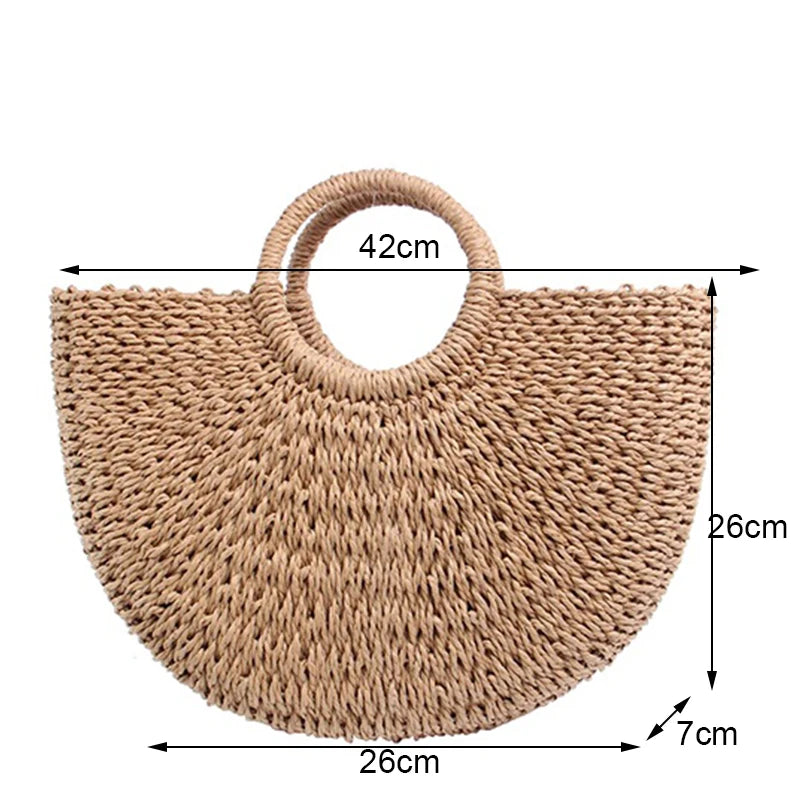 Yogodlns New Fashion MOON Straw Handbags Women Summer Beach Bag Rattan Bag Handmade Vintage Woven Handbag For Women bolsa femme
