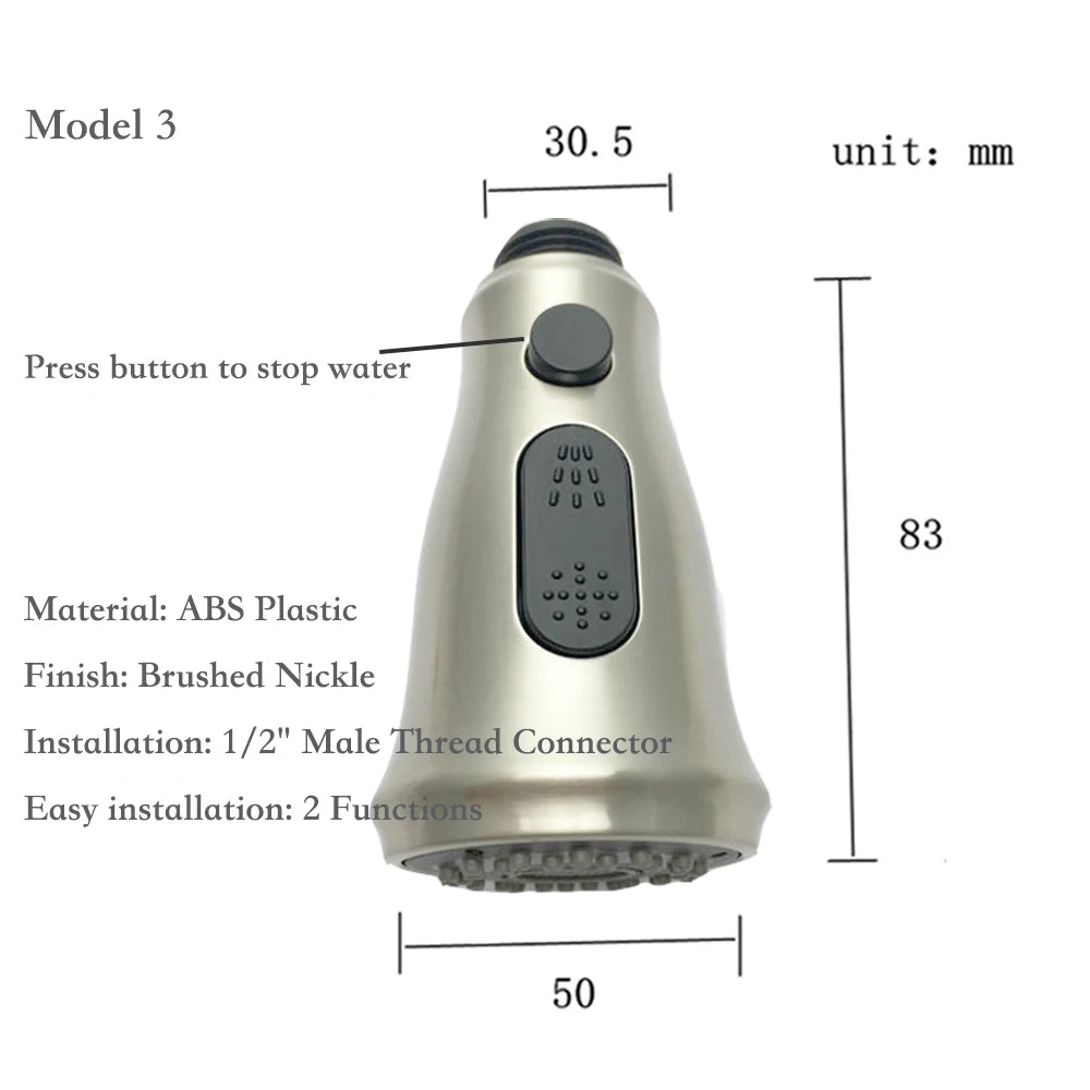 Brushed Kitchen Pull Out Down Sprayer Faucet Replacement Part Spray Shower Head