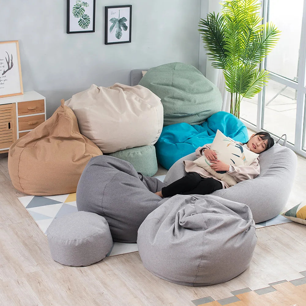 2021 New Large Small Lazy Sofas Cover Chairs without Filler Linen Cloth Lounger Seat Bean Bag Pouf Puff Couch Tatami Living Room