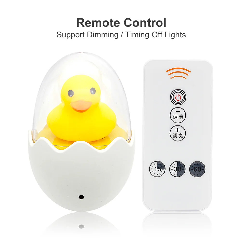 Yellow Egg Duck LED Night Light AC 220V with Remote Control Light Sensor Cartoon Lamp Children's Bedroom Toilet Home Lighting