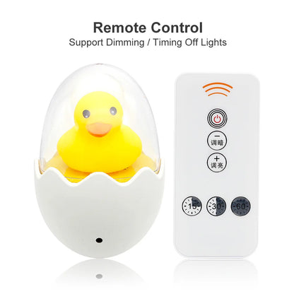 Yellow Egg Duck LED Night Light AC 220V with Remote Control Light Sensor Cartoon Lamp Children's Bedroom Toilet Home Lighting