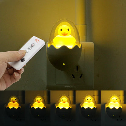 Yellow Egg Duck LED Night Light AC 220V with Remote Control Light Sensor Cartoon Lamp Children's Bedroom Toilet Home Lighting