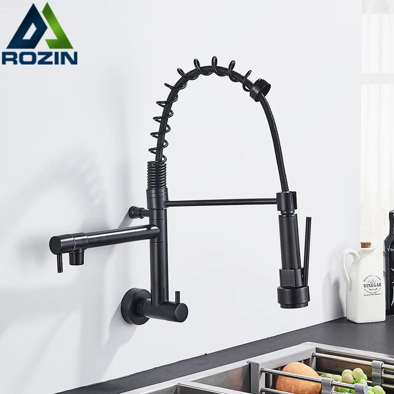 Rozin Matte Black Pull Down Kitchen Faucet Single Cold Water Dual Spouts Kitchen Tap 4 Colors Wall Mounted ABS Nozzle Crane