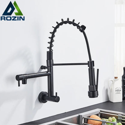 Rozin Matte Black Pull Down Kitchen Faucet Single Cold Water Dual Spouts Kitchen Tap 4 Colors Wall Mounted ABS Nozzle Crane