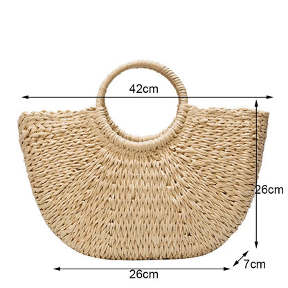 Yogodlns New Fashion MOON Straw Handbags Women Summer Beach Bag Rattan Bag Handmade Vintage Woven Handbag For Women bolsa femme