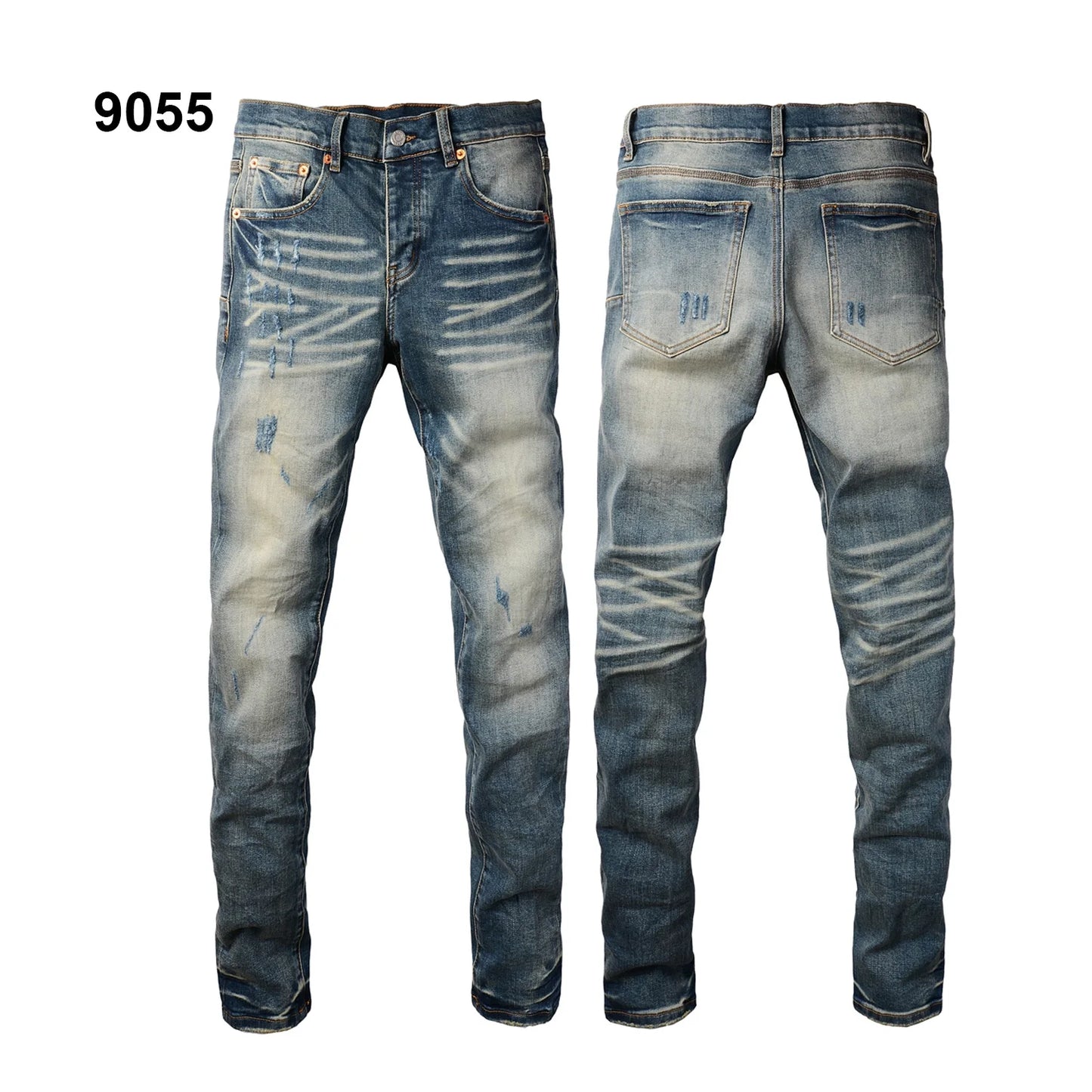 Wholesale Top Quality Brand Jeans Brand Men Fashion Designer Stretch Ripped Men's Mid-rise Ripped Denim Trousers